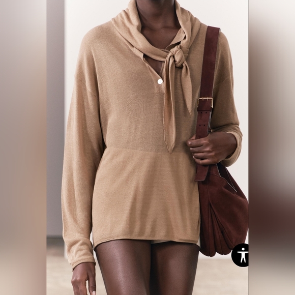Zara Tops - Elegant Tan Women's Sweater